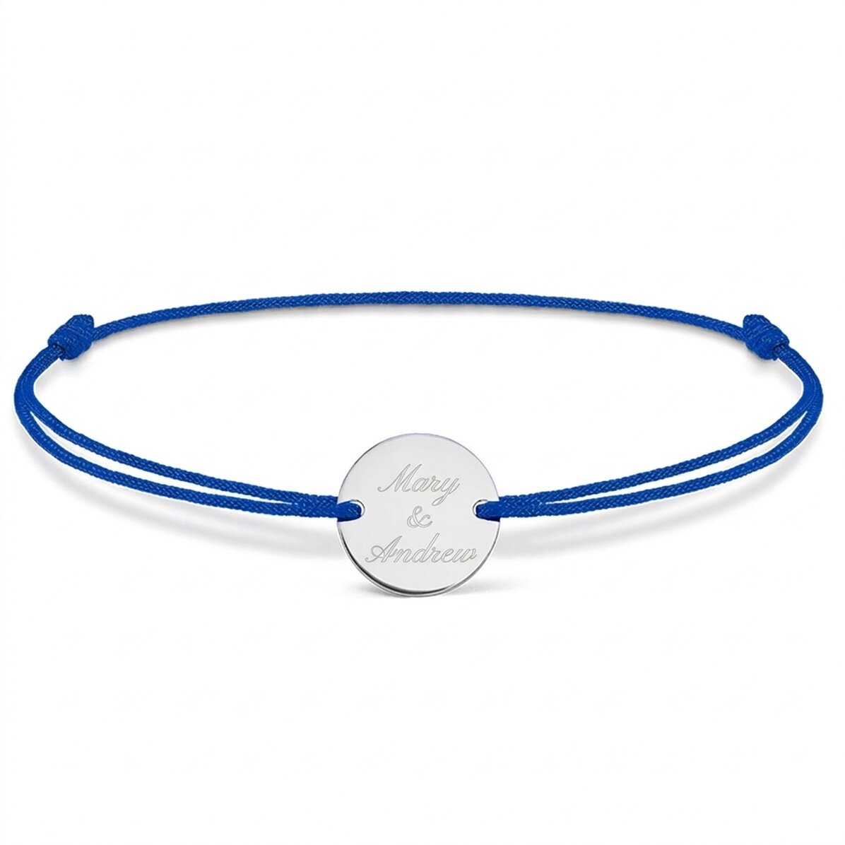 Personalisiertes Armband mit Kordel – 14-mm-Münze – 925er Silber – 2 Namen