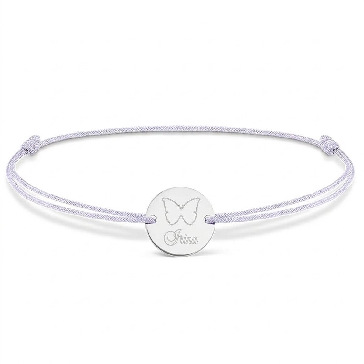 Personalisiertes Kordelarmband – 14-mm-Münze – 925er Silber – Schmetterlingsmotiv