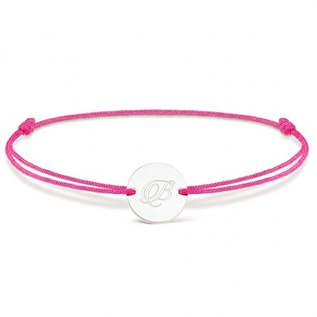 Personalisiertes Armband mit Kordel – 14-mm-Münze – 925er Silber – Initialenmodell 2