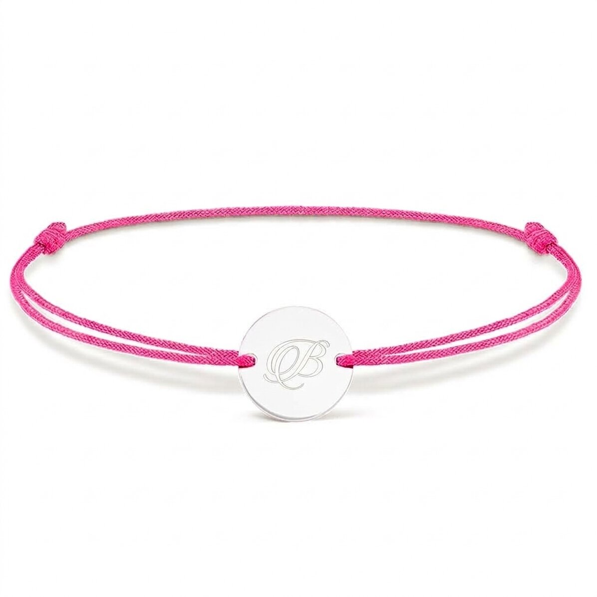 Personalisiertes Armband mit Kordel – 14-mm-Münze – 925er Silber – Initialenmodell 2