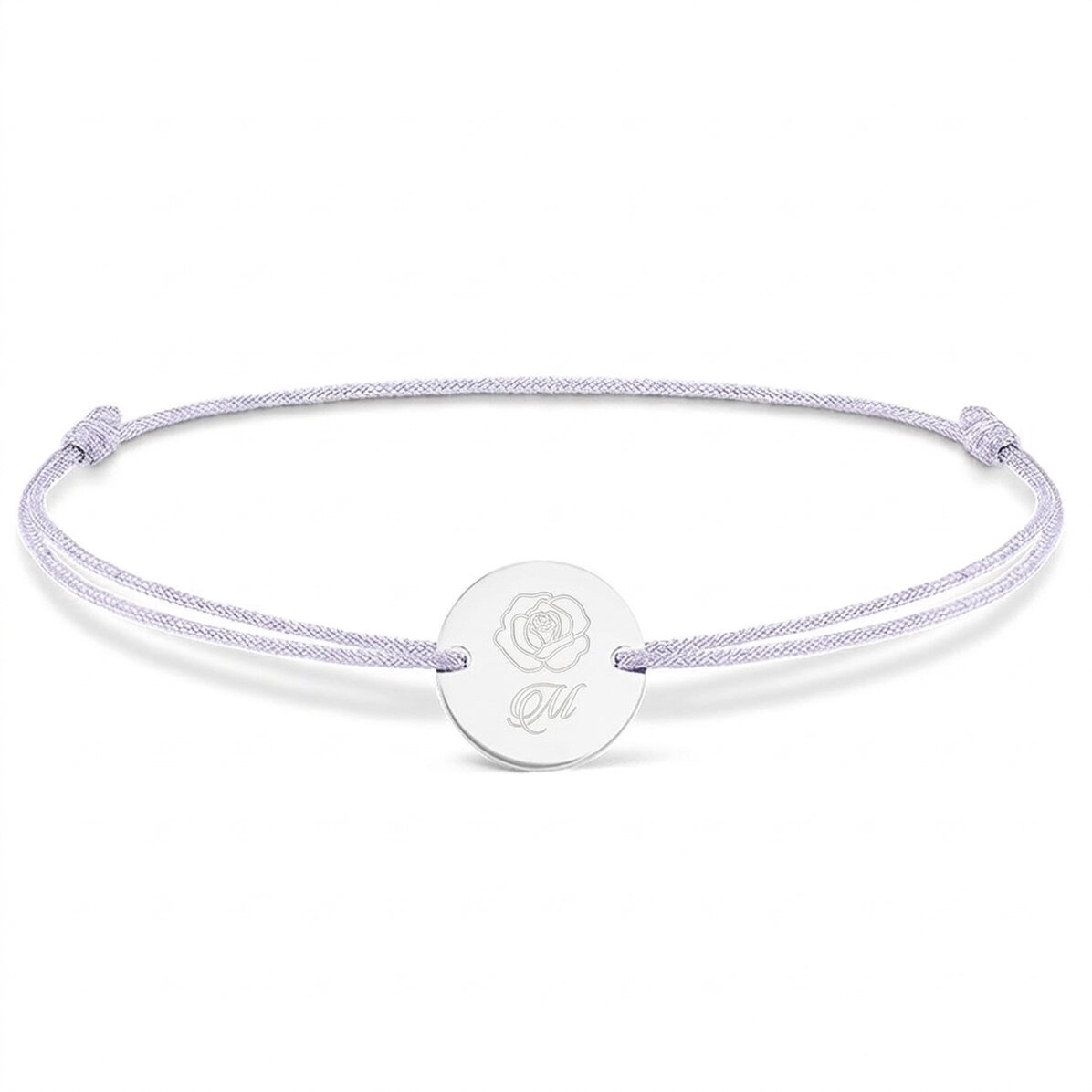 Personalisiertes Kordelarmband – 14-mm-Münze – 925er Silber – Rosenmotiv