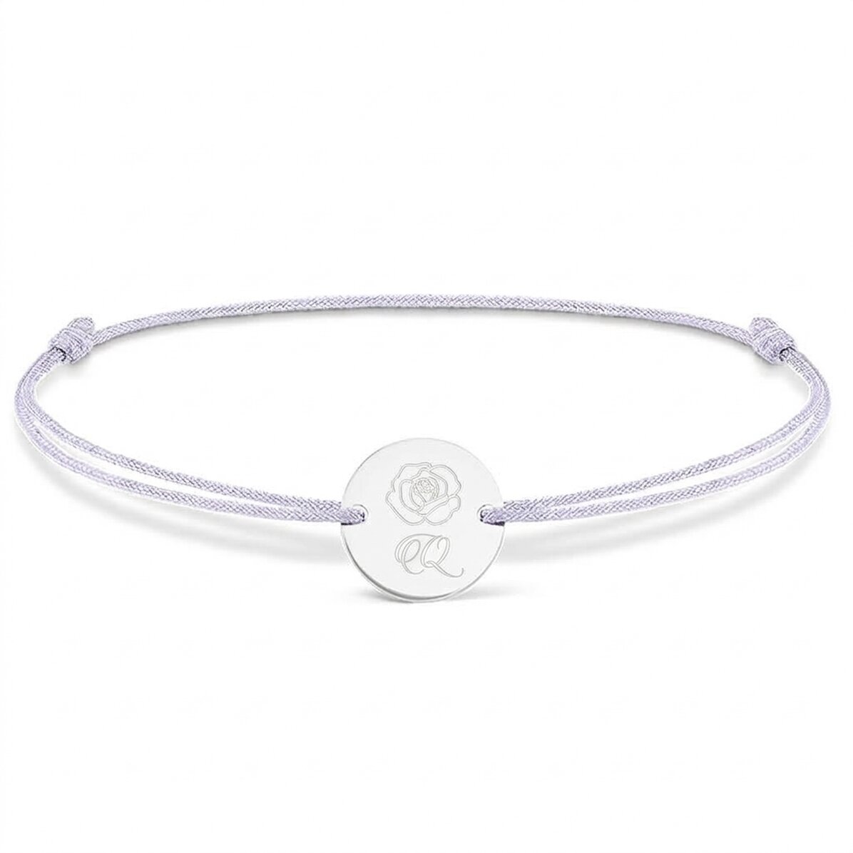 Personalisiertes Kordelarmband – 14-mm-Münze – 925er Silber – Rosenmotiv