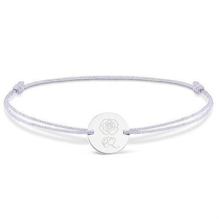 Personalisiertes Kordelarmband – 14-mm-Münze – 925er Silber – Rosenmotiv