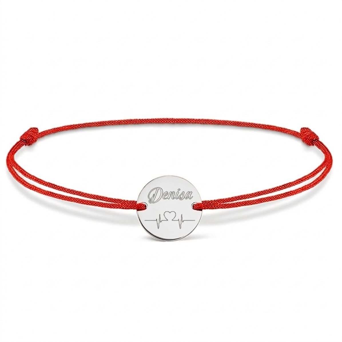 Personalisiertes Kordelarmband – 14-mm-Münze – 925er Silber – Modell „Heart Beat“