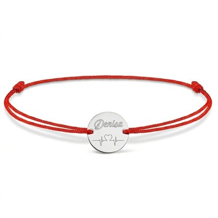 Personalisiertes Kordelarmband – 14-mm-Münze – 925er Silber – Modell „Heart Beat“