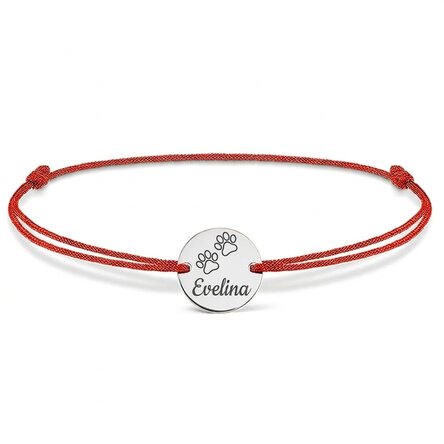 Personalisiertes Kordelarmband – 14-mm-Münze – 925er Silber – „Cat Paw“-Modell