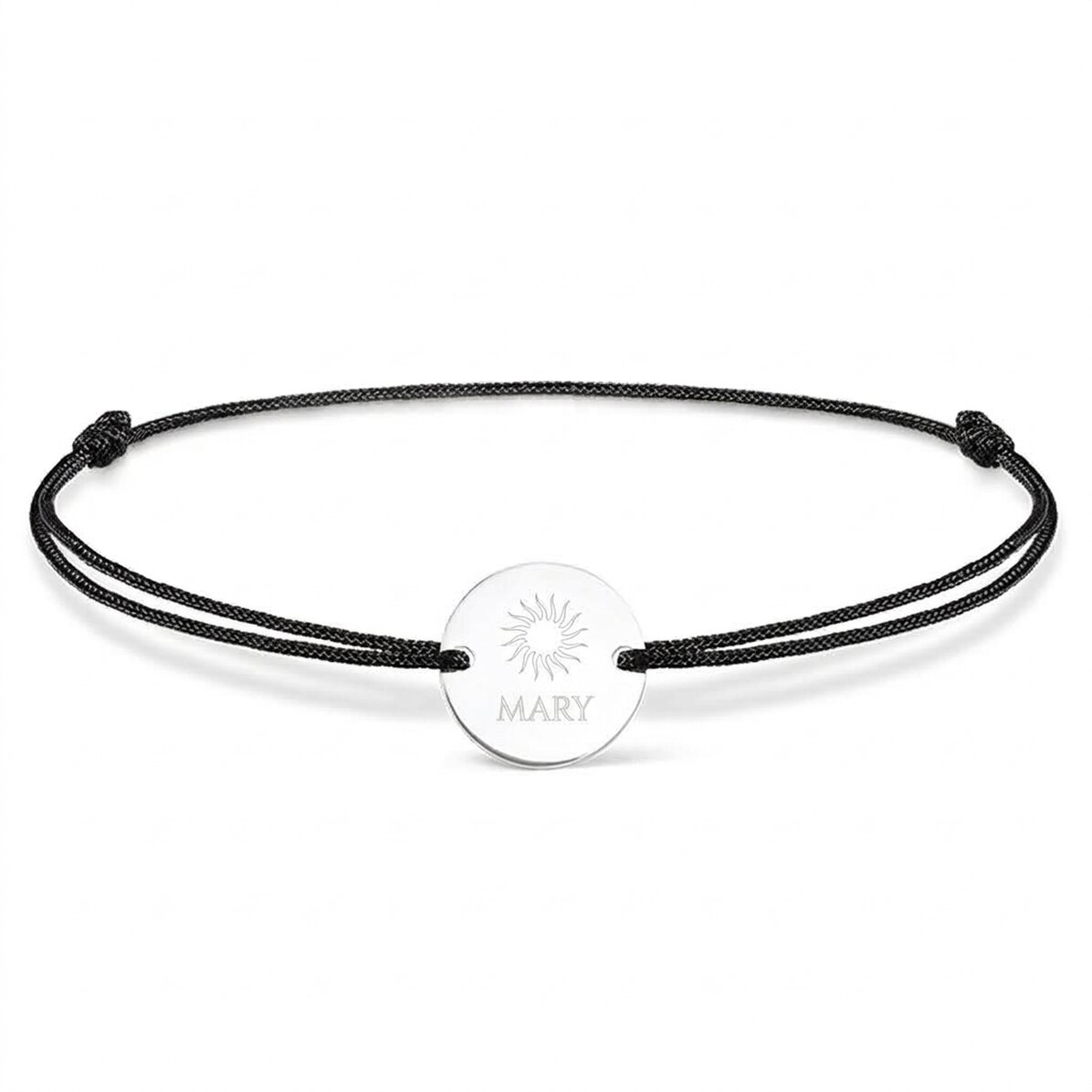 Personalisiertes Kordelarmband – 14-mm-Münze – 925er Silber – Sonnenmotiv
