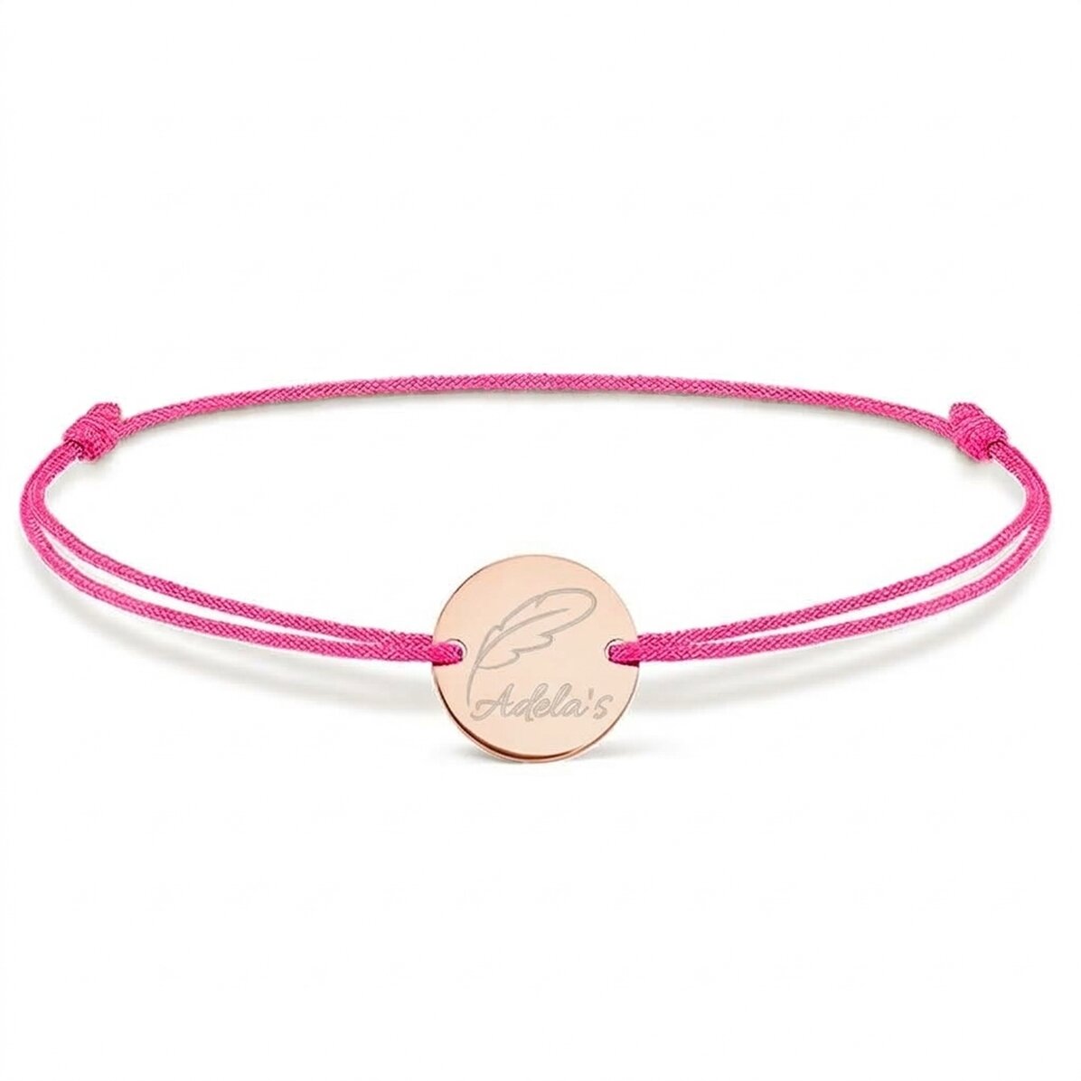 Personalisiertes Kordelarmband – 14-mm-Münze – 925er Silber – Feder-Motiv