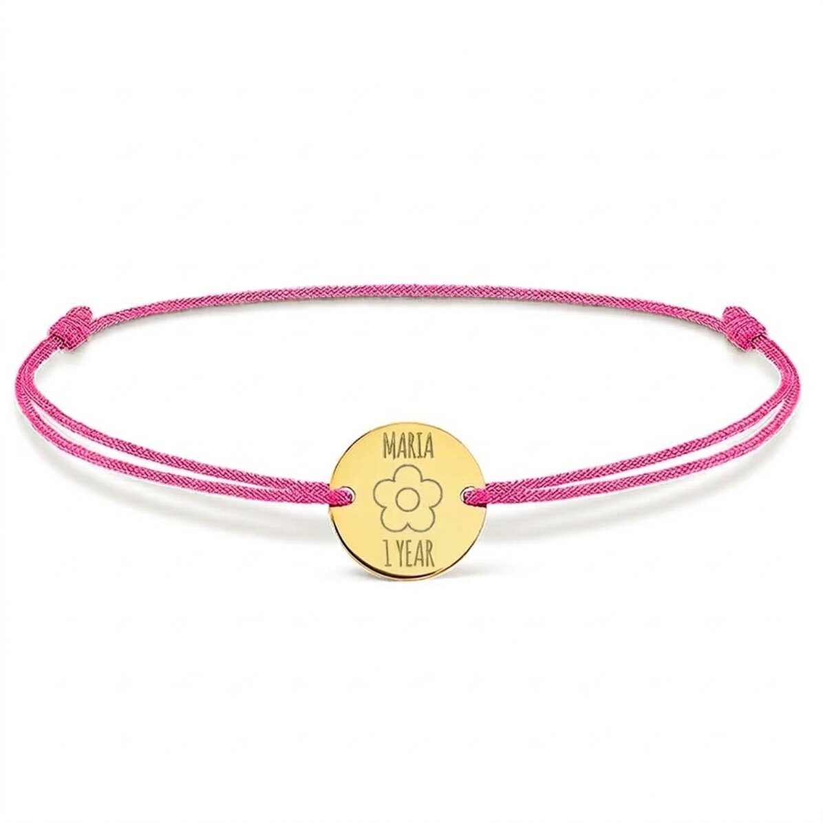 Personalisiertes Kordelarmband – 14-mm-Münze – 925er Silber – Blumenmotiv