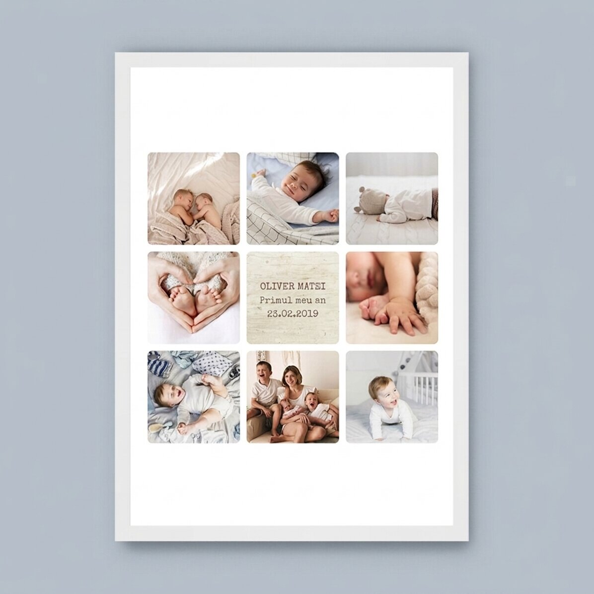 Individuell gestaltetes Bild mit Text und 8 Fotos – Das erste Lebensjahr des Babys