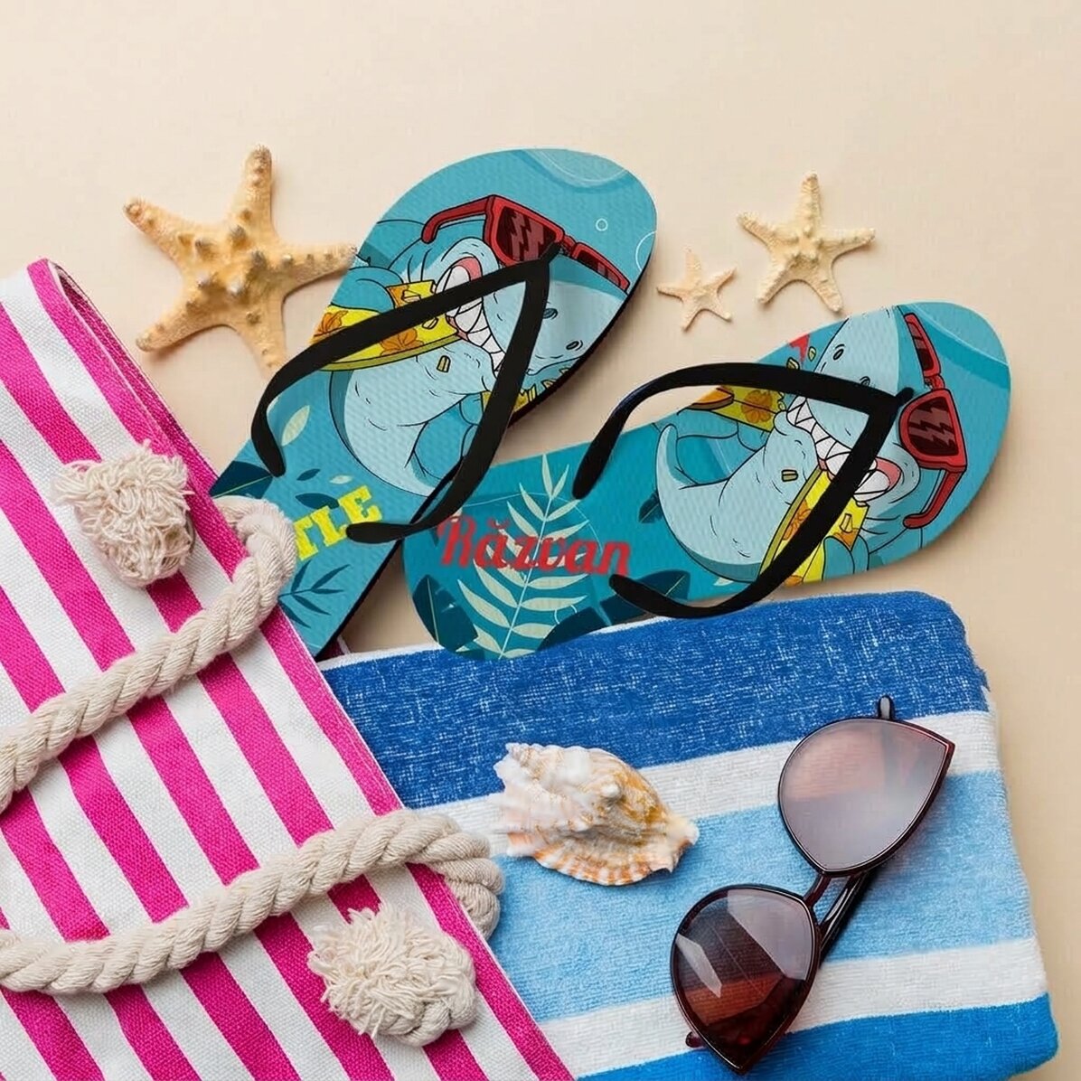 Personalisierte Flip-Flops mit Text – Hai