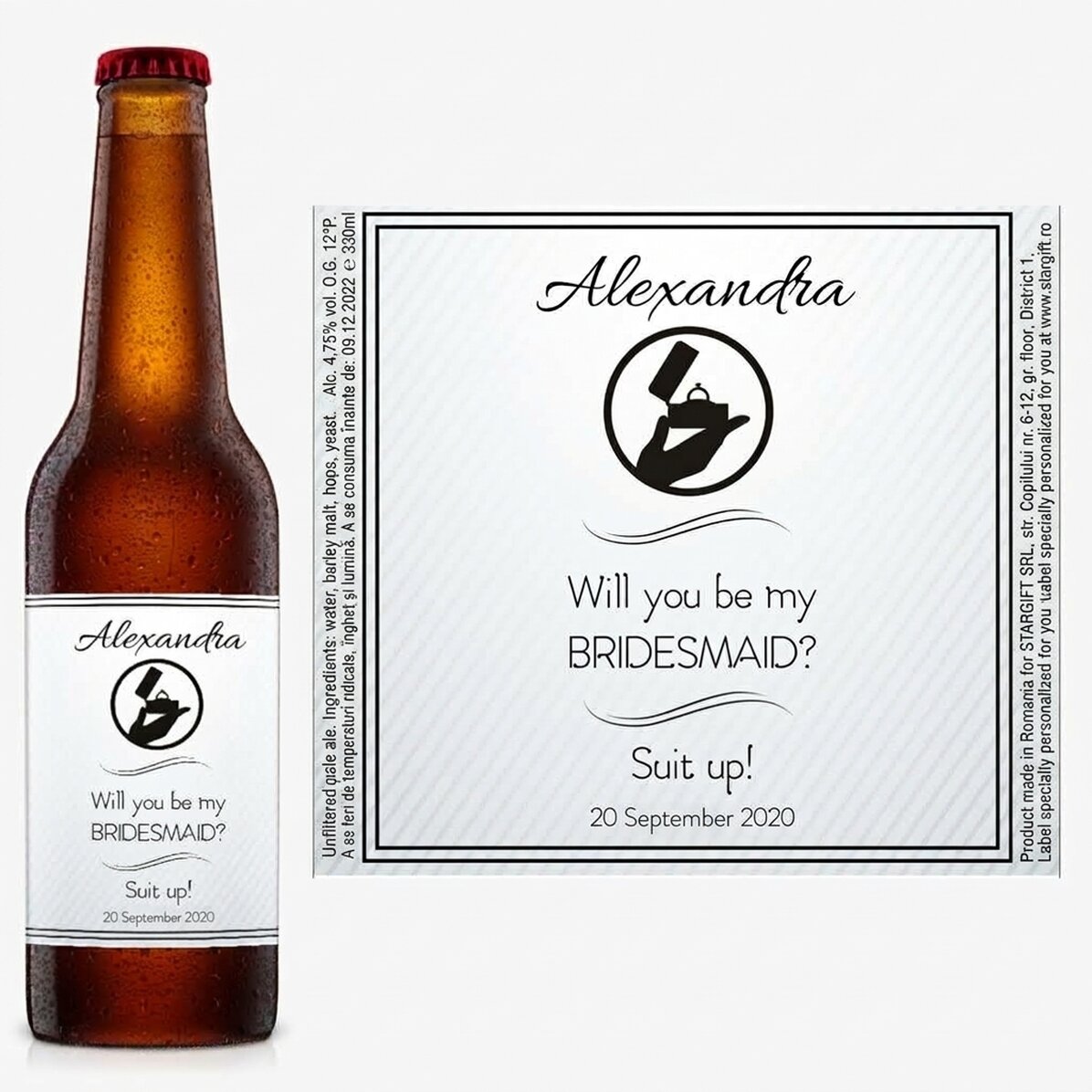 Bier mit individueller Aufschrift – „Willst du meine Brautjungfer sein?“