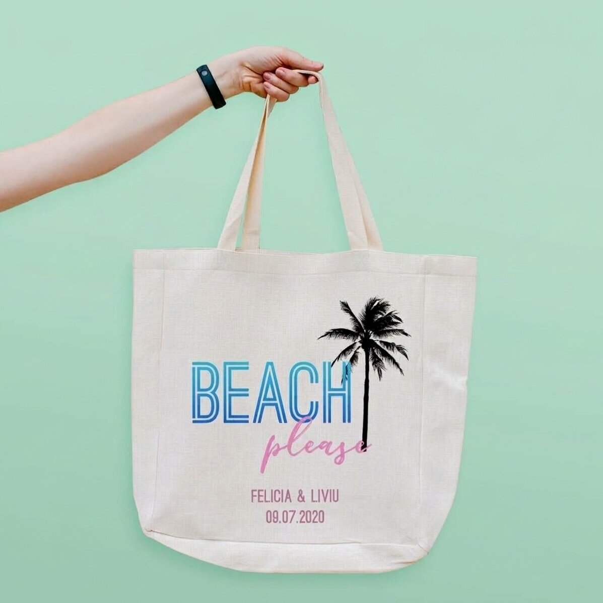 Personalisierte Strandtasche mit Schriftzug – „Beach please“