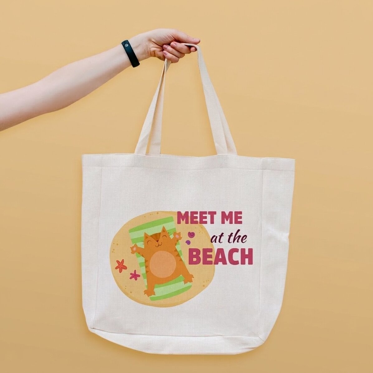 Personalisierte Strandtasche mit Aufdruck – „Meet me at the beach“