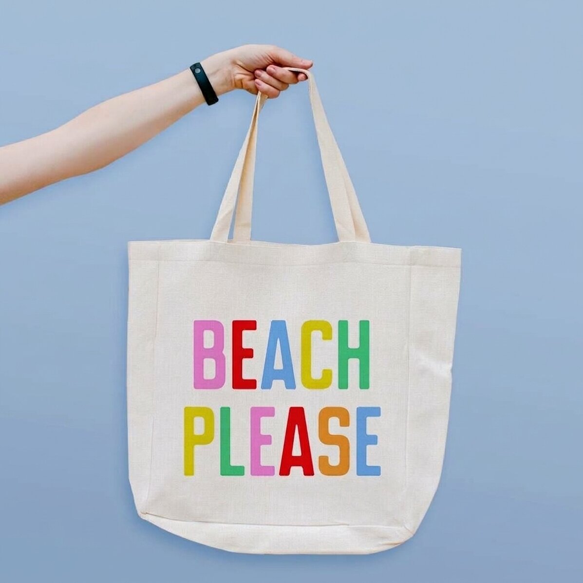 Personalisierte Strandtasche mit Schriftzug – „Beach please“, mehrfarbig