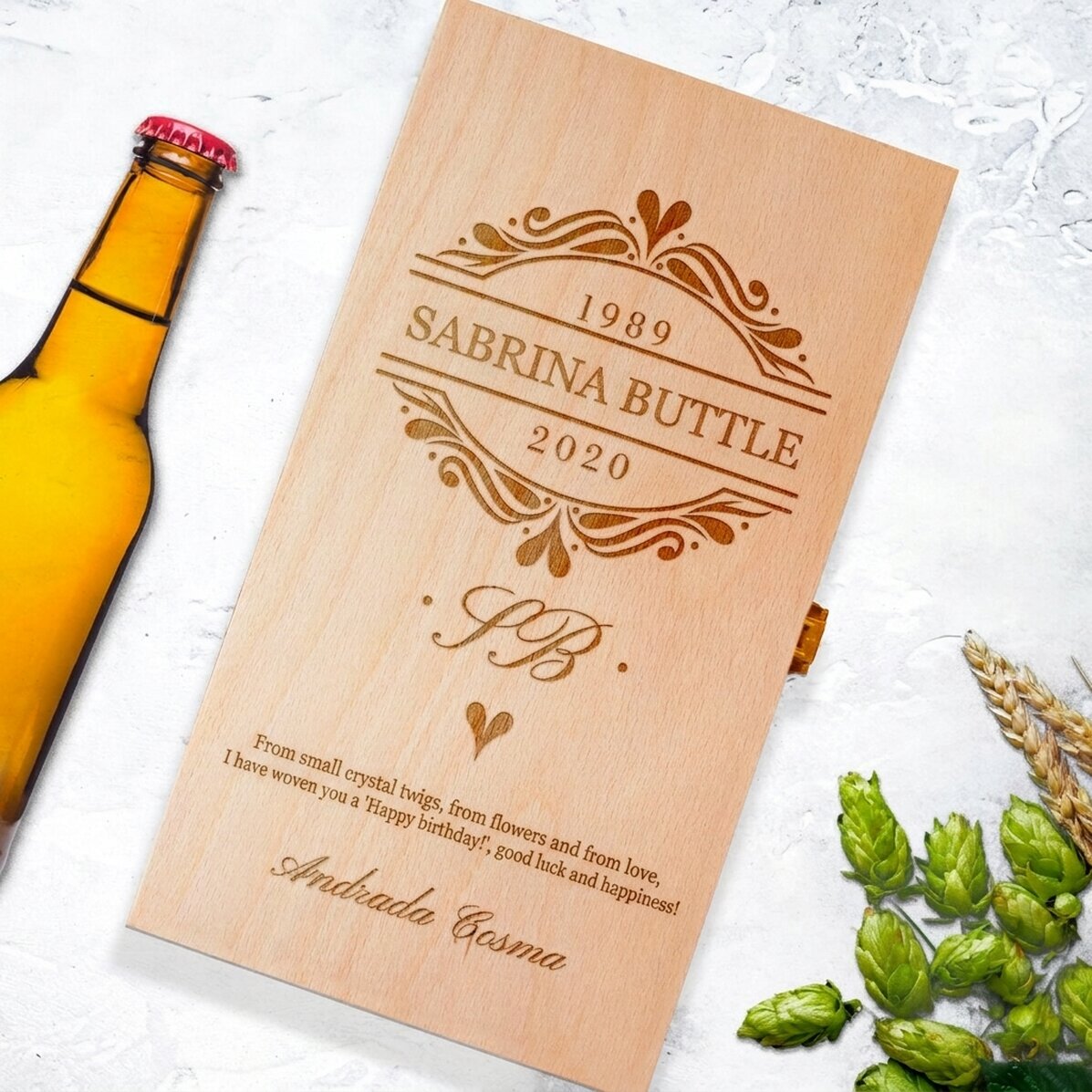Personalisierte Bierverpackung für drei Flaschen – Elegante Initialen