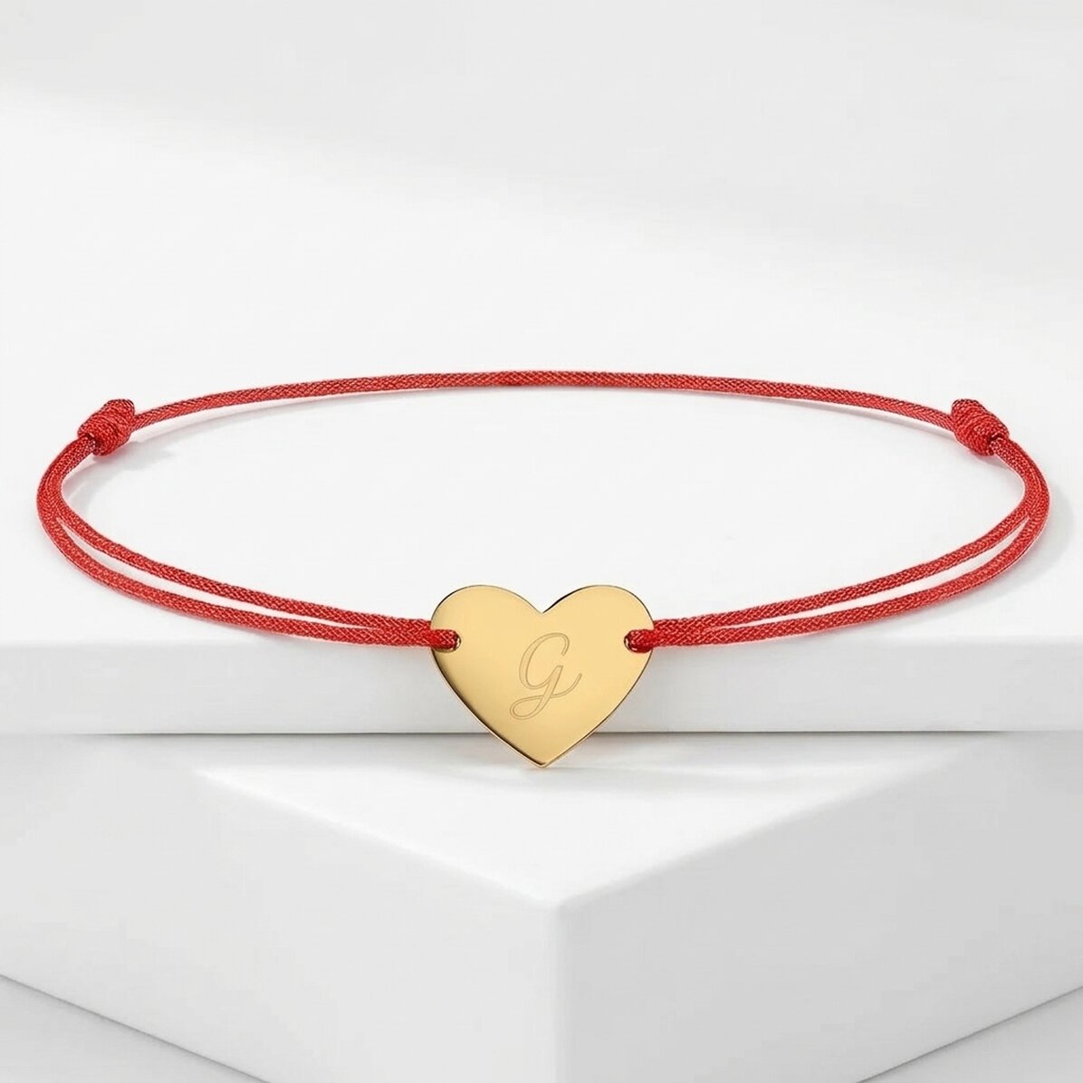 Personalisiertes Kordelarmband – Herz 12 x 10 mm – 14-karätiges Gold – Initialen-Modell