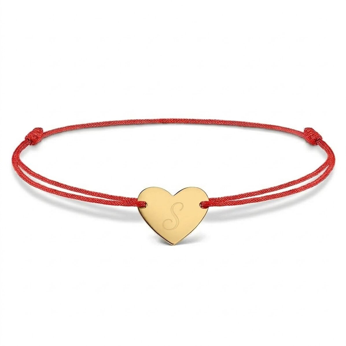 Personalisiertes Kordelarmband – Herz 12 x 10 mm – 14-karätiges Gold – Initialen-Modell