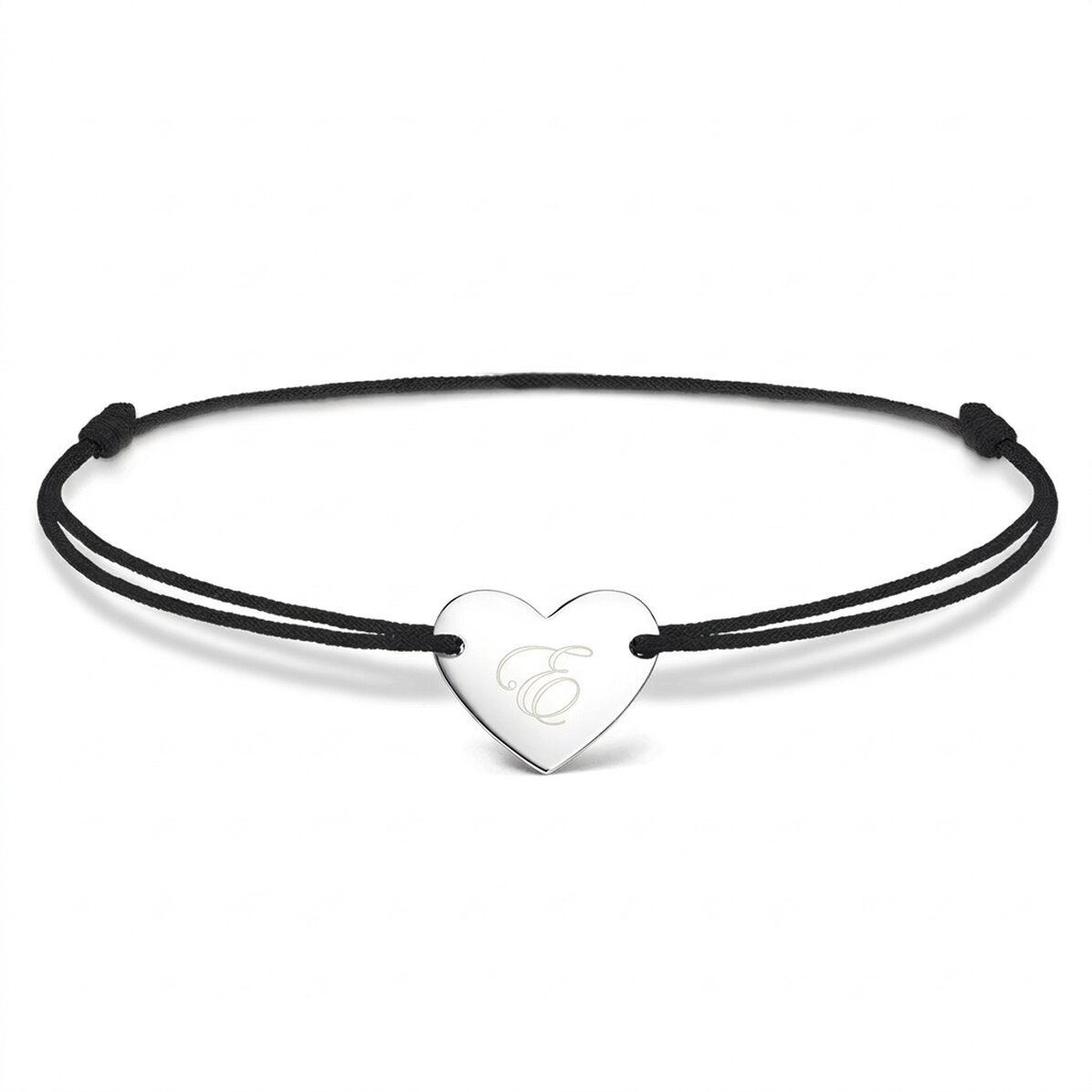 Personalisiertes Armband mit Kordel – Herz 12 x 10 mm – 925er Silber – Modell „Initiale 2“