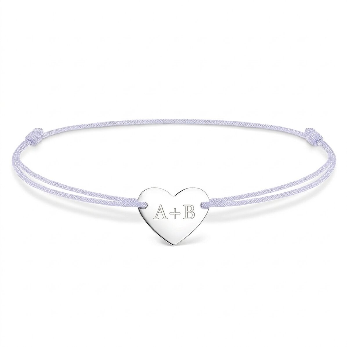 Personalisiertes Armband mit Kordel – Herz 12 x 10 mm – 925er Silber – Du und ich