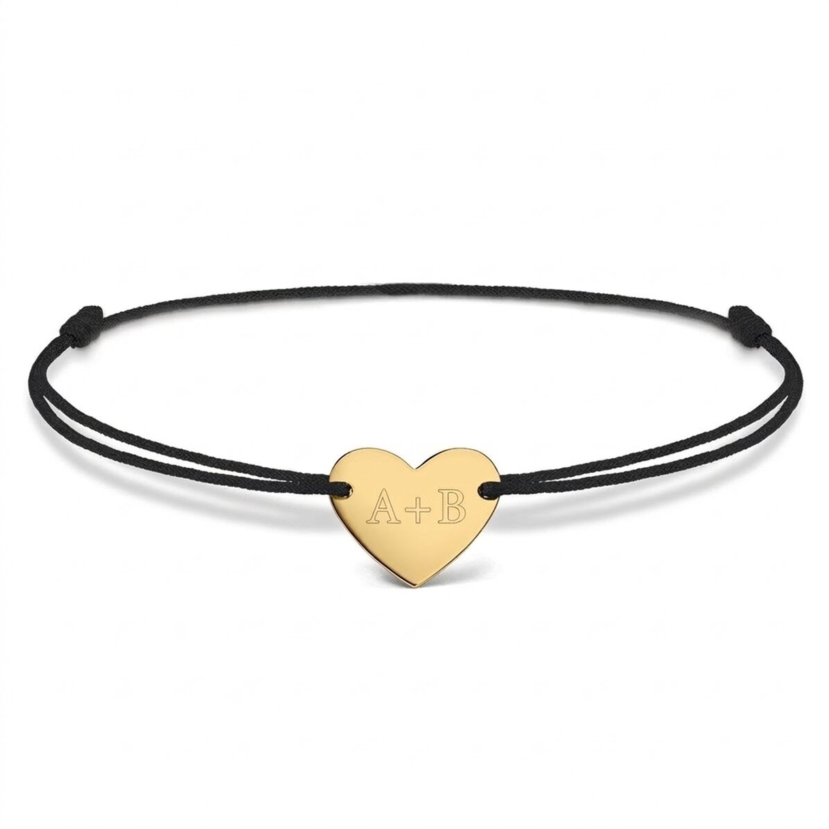 Personalisiertes Armband mit Kordel – Herz 12 x 10 mm – 14-karätiges Gold – Du und ich