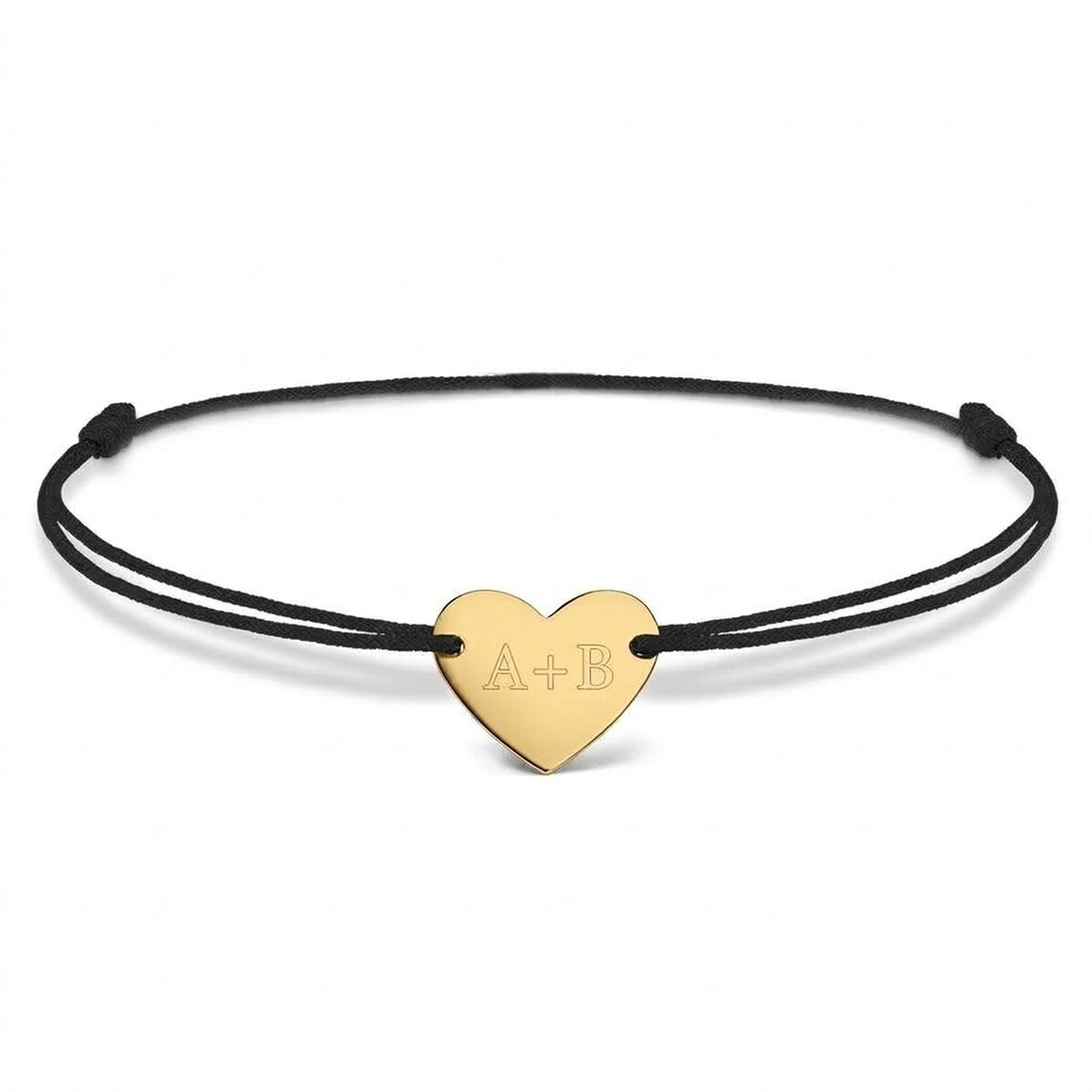 Personalisiertes Armband mit Kordel – Herz 12 x 10 mm – 14-karätiges Gold – Du und ich