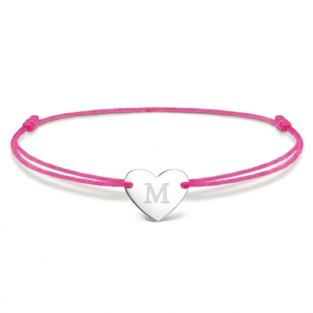 Personalisiertes Armband mit Kordel – Herz 12 x 10 mm – 925er Silber – Modell „Initiale 4“