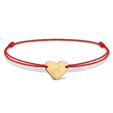 Personalisiertes Armband mit Kordel – Herz 12 x 10 mm – 14-karätiges Gold – Modell „Initiale 5“