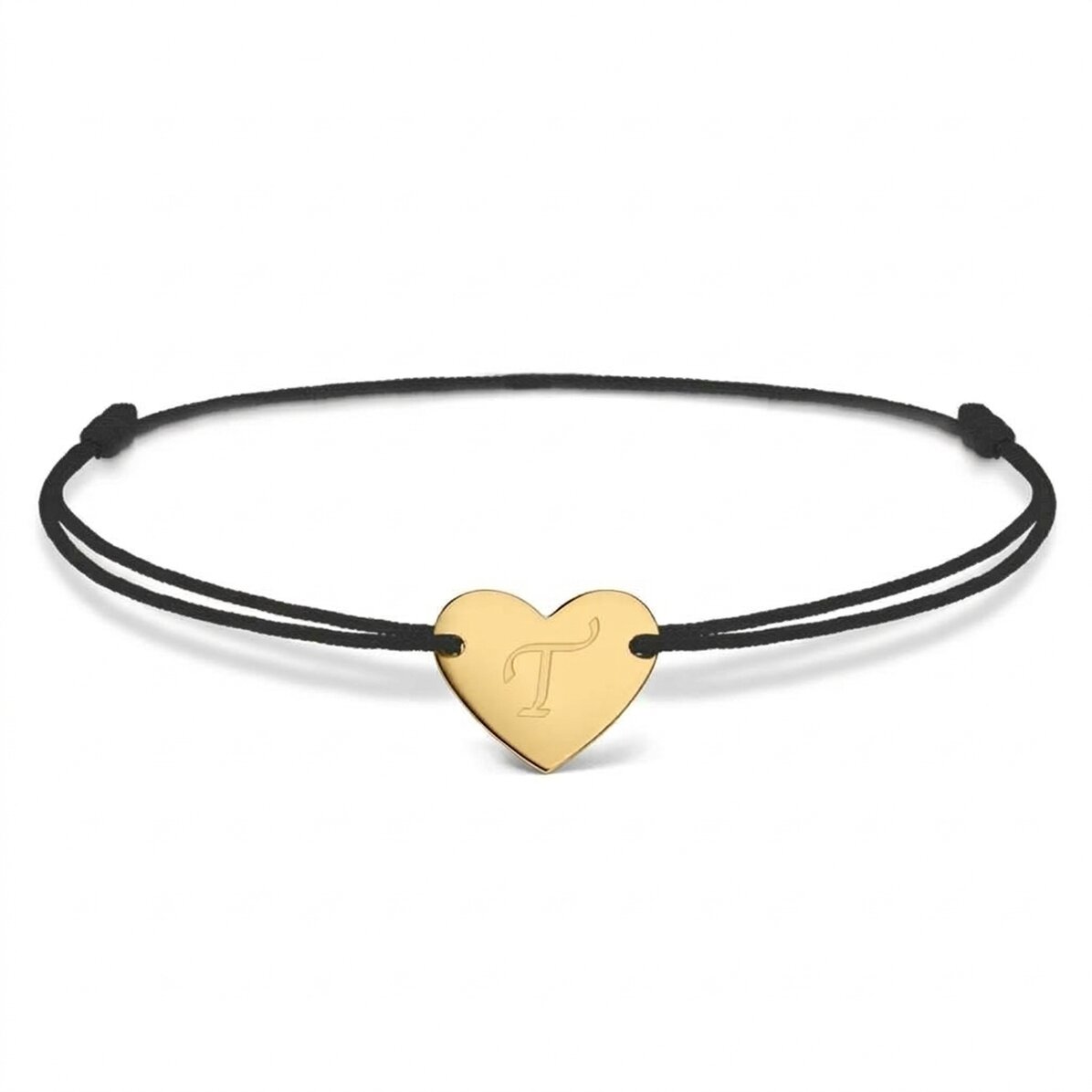 Personalisiertes Kordelarmband – Herz 12 x 10 mm – 14-karätiges Gold – Modell mit Initiale 6