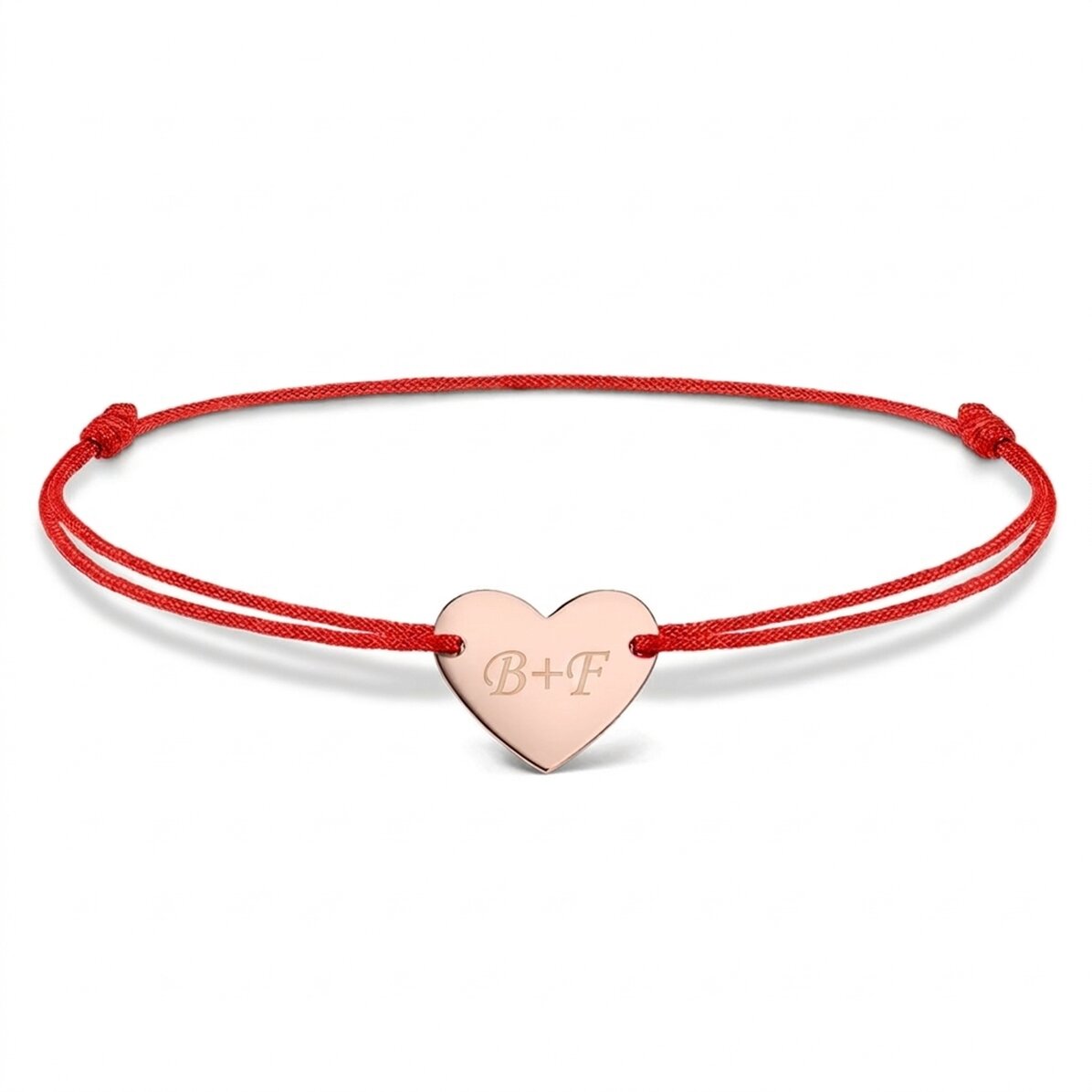 Personalisiertes Armband mit Kordel – Herz 12 x 10 mm – 925er Silber – „Du und ich“, Modell 2