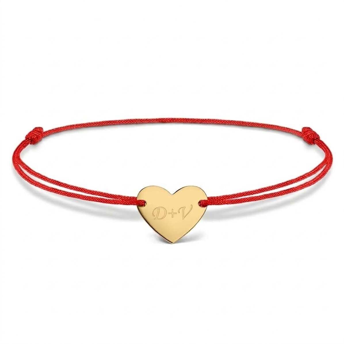Personalisiertes Armband mit Kordel – Herz 12 x 10 mm – 14-karätiges Gold – „Du und ich“, Modell 3