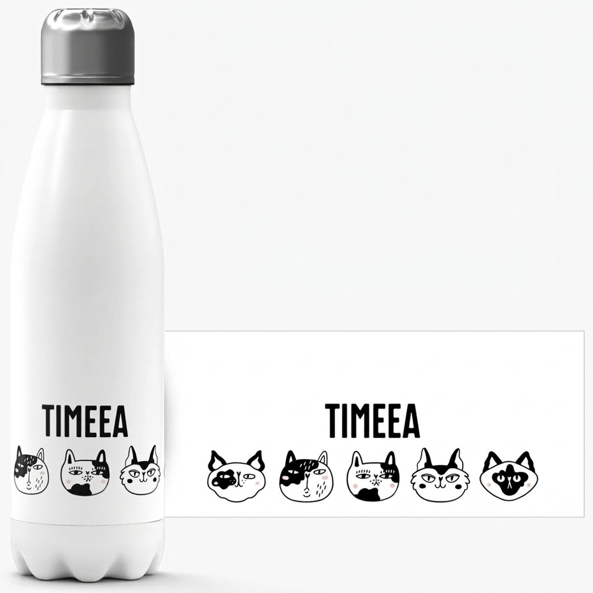 Thermoskanne mit weißem Boden, individuell mit Namen bedruckt – Cats