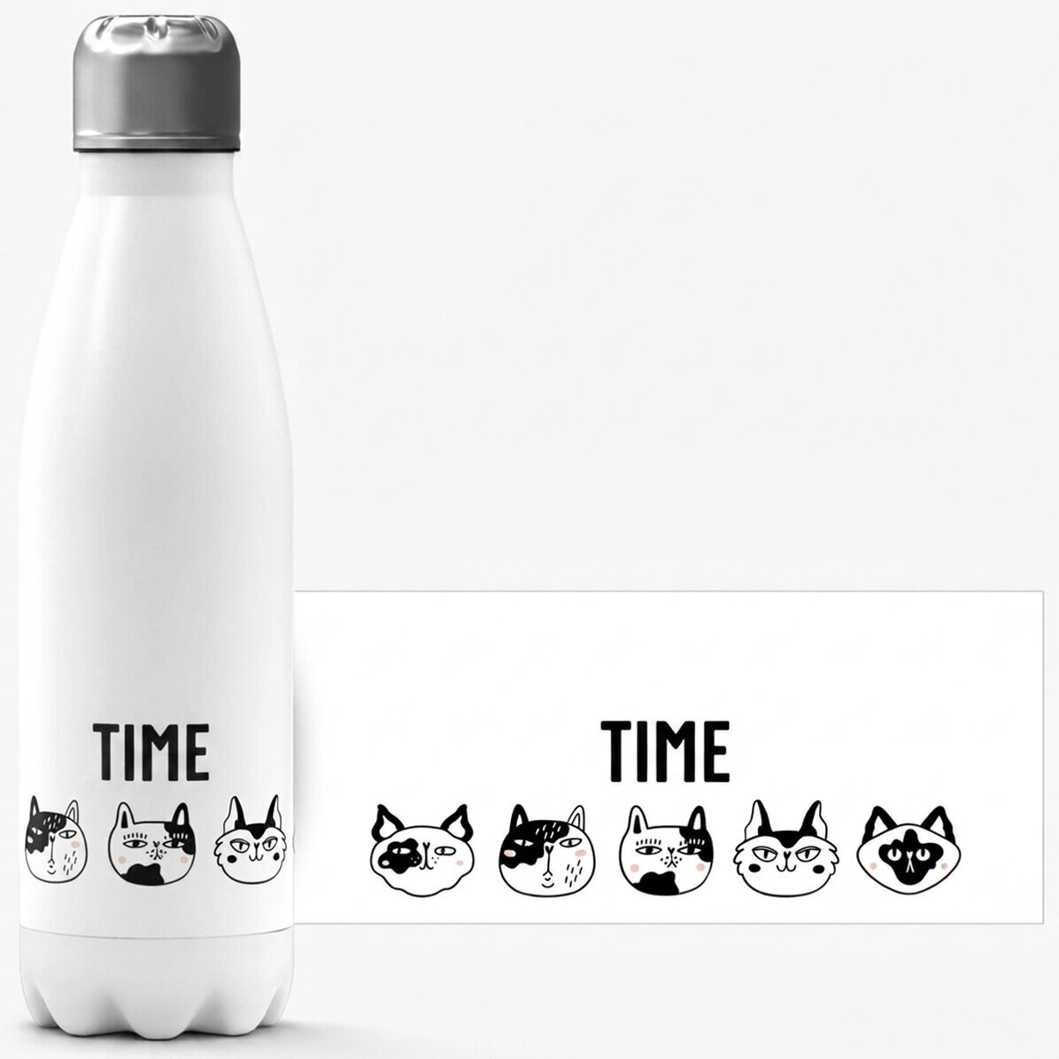 Thermoskanne mit weißem Boden, individuell mit Namen bedruckt – Cats