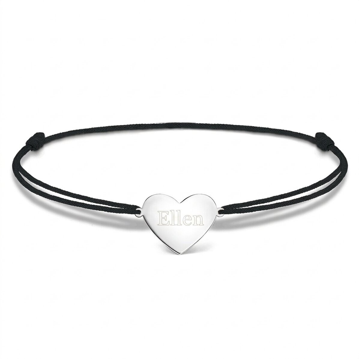 Personalisiertes Kordelarmband – Herz 15 x 13 mm – 925er Silber – Name