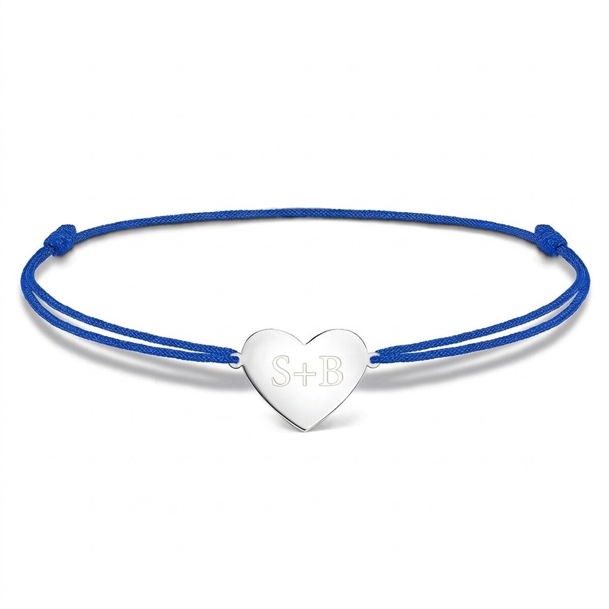 Personalisiertes Kordelarmband – Herz 15 x 13 mm – 925er Silber – 2 Initialen