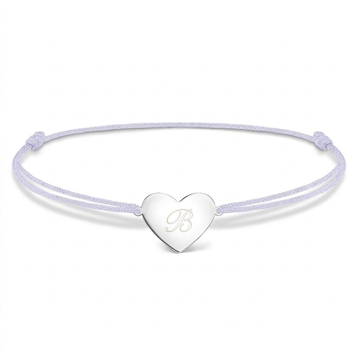 Personalisiertes Kordelarmband – Herz 15 x 13 mm – 925er Silber – Initiale