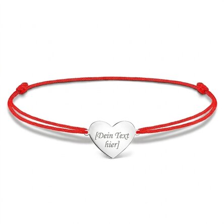 Personalisiertes Kordelarmband – Herz 15 x 13 mm – 925er Silber – Initiale 2