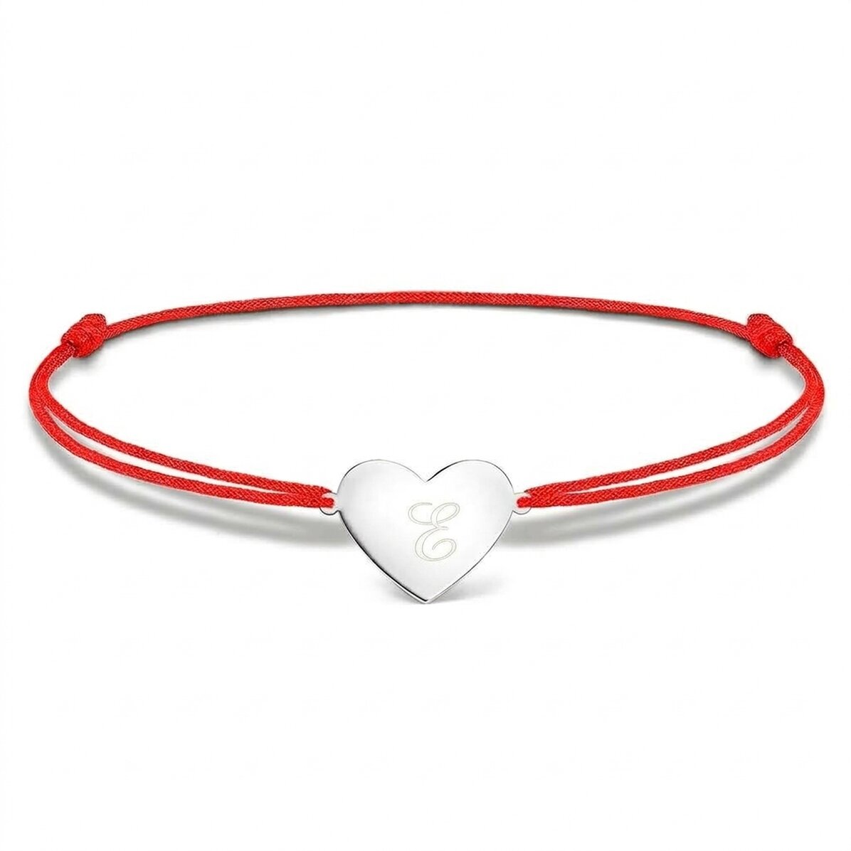 Personalisiertes Kordelarmband – Herz 15 x 13 mm – 925er Silber – Initiale 2