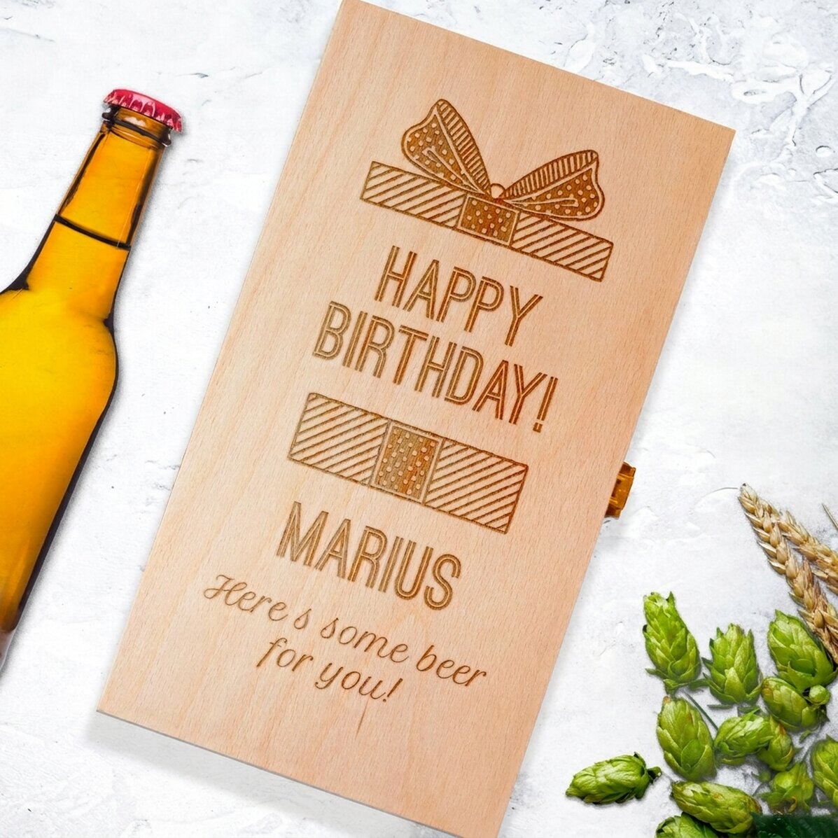 Personalisierte Bierbox für drei Flaschen – Geschenk