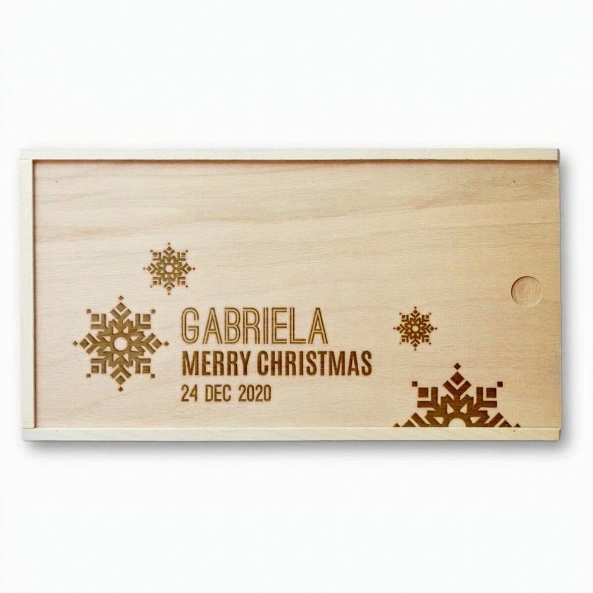 Personalisierte Geschenkbox aus Holz – Schneeflocken