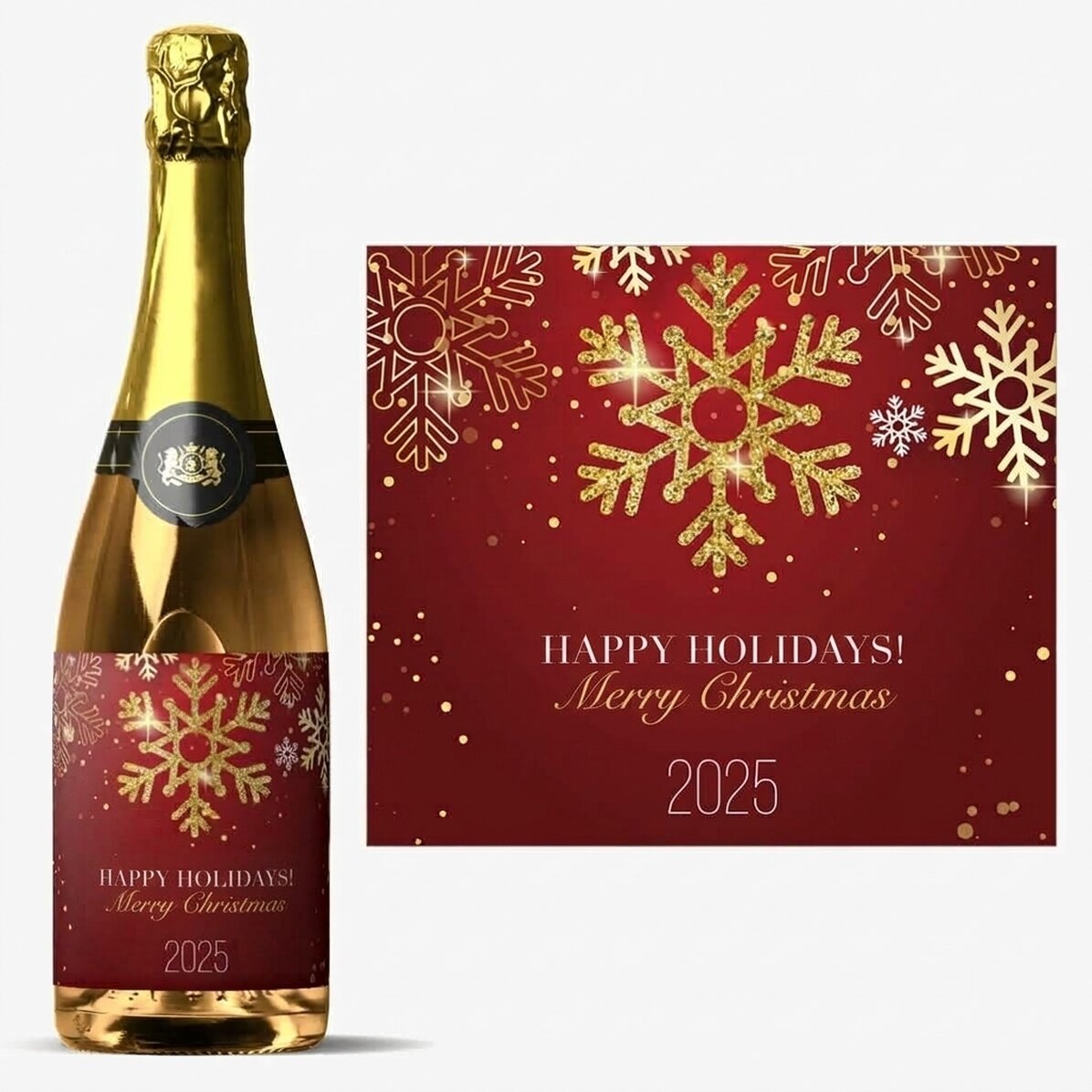 Personalisierter Sekt mit Text – Schneeflocken
