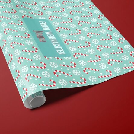 Individuell gestaltetes Geschenkpapier mit Text in einem Rahmen – Candycane