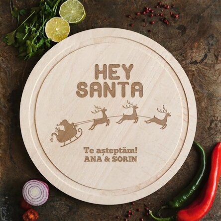Personalised round chopping board - Hey Santa