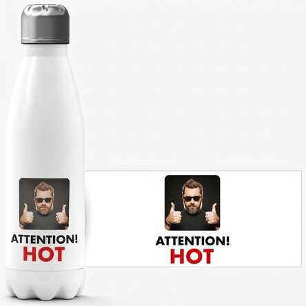 Thermos with white base personalised with a photo and text - Hot