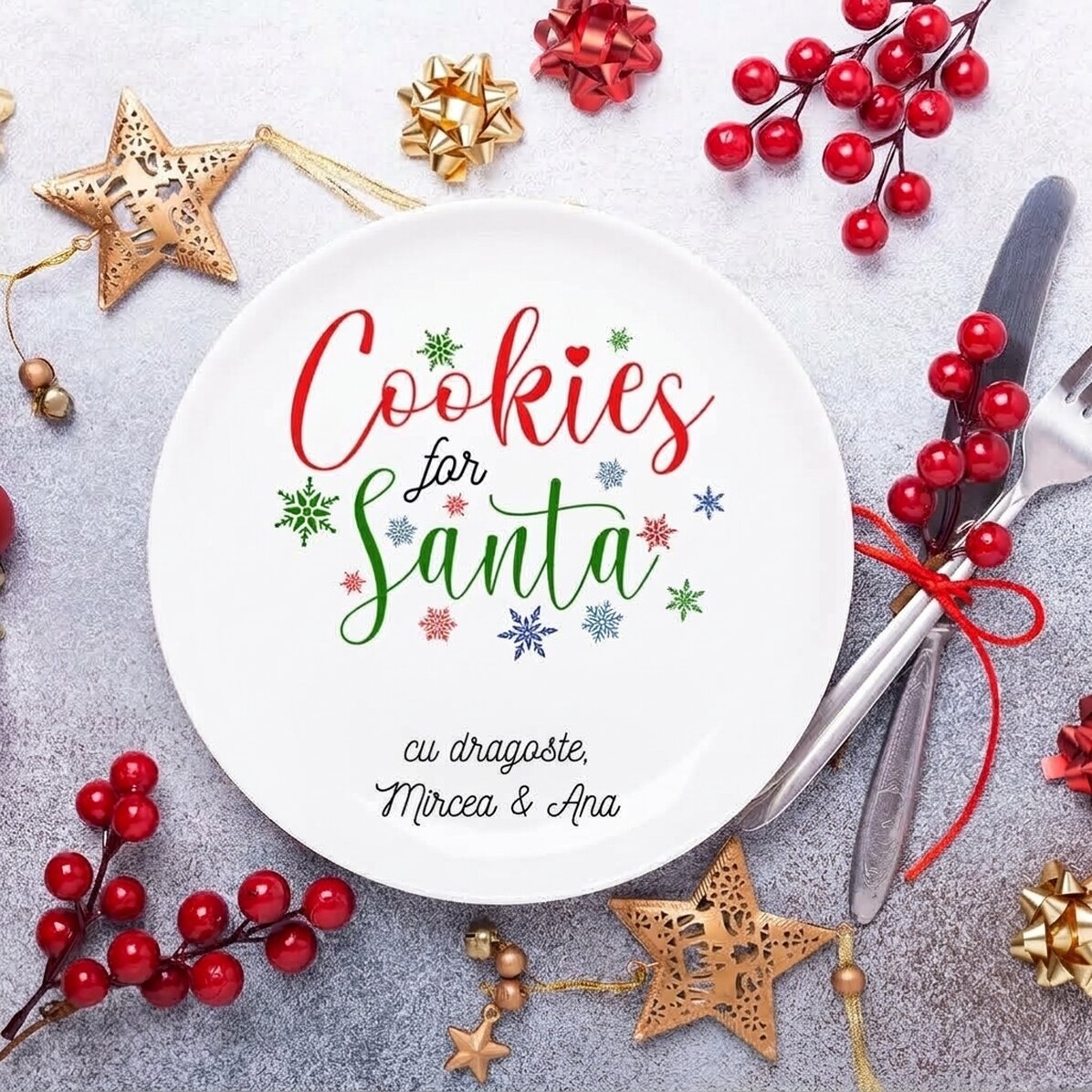 Personalisierter Teller mit Aufdruck – „Cookies for Santa“