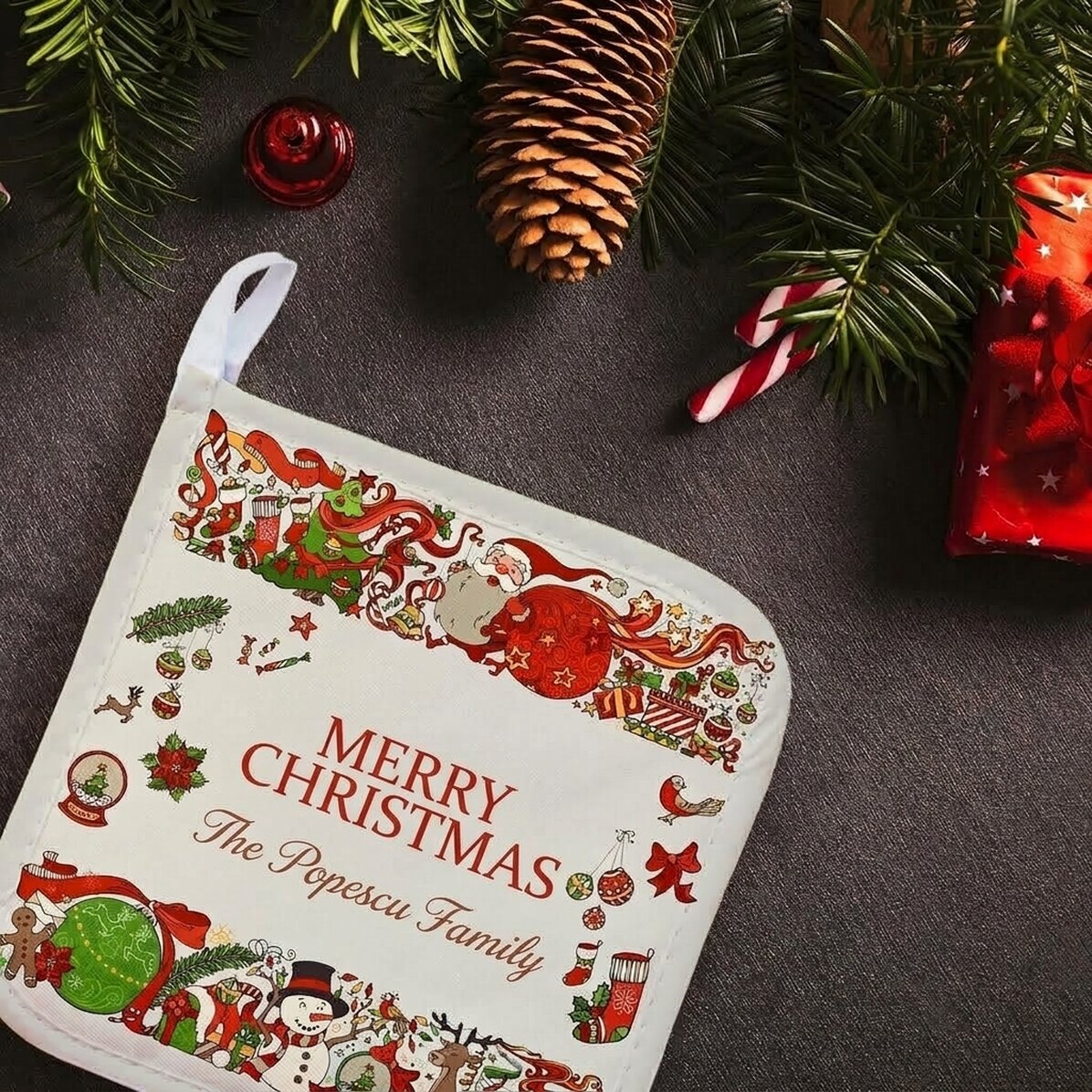 Individuell gestalteter Untersetzer für heiße Töpfe mit Text – Traditional Christmas