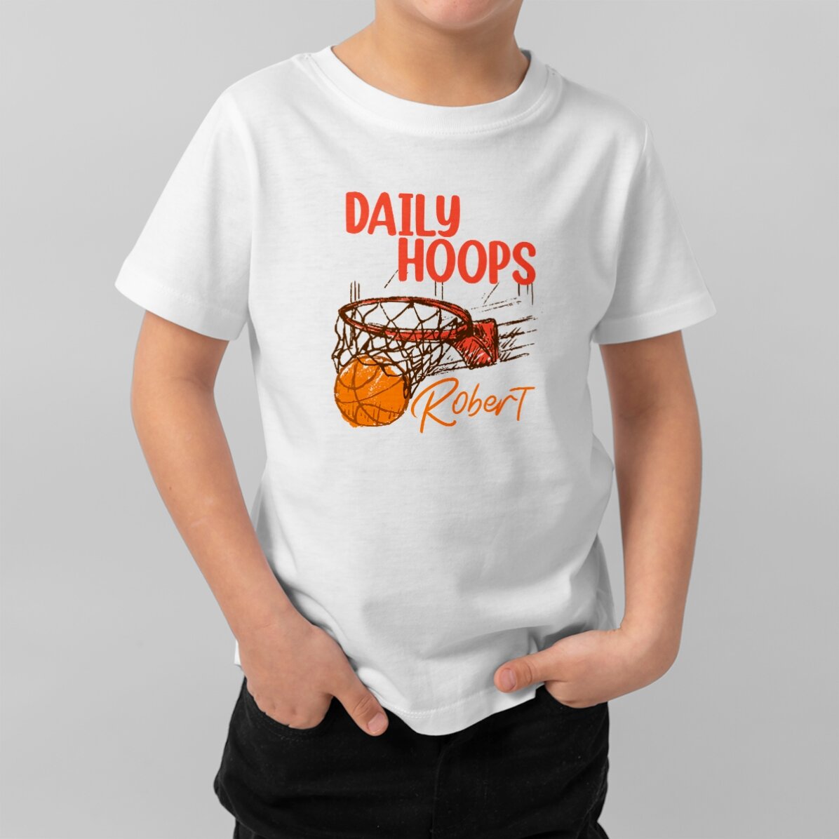 Personalisiertes Baumwoll-T-Shirt für Kinder mit Aufdruck – Basketball