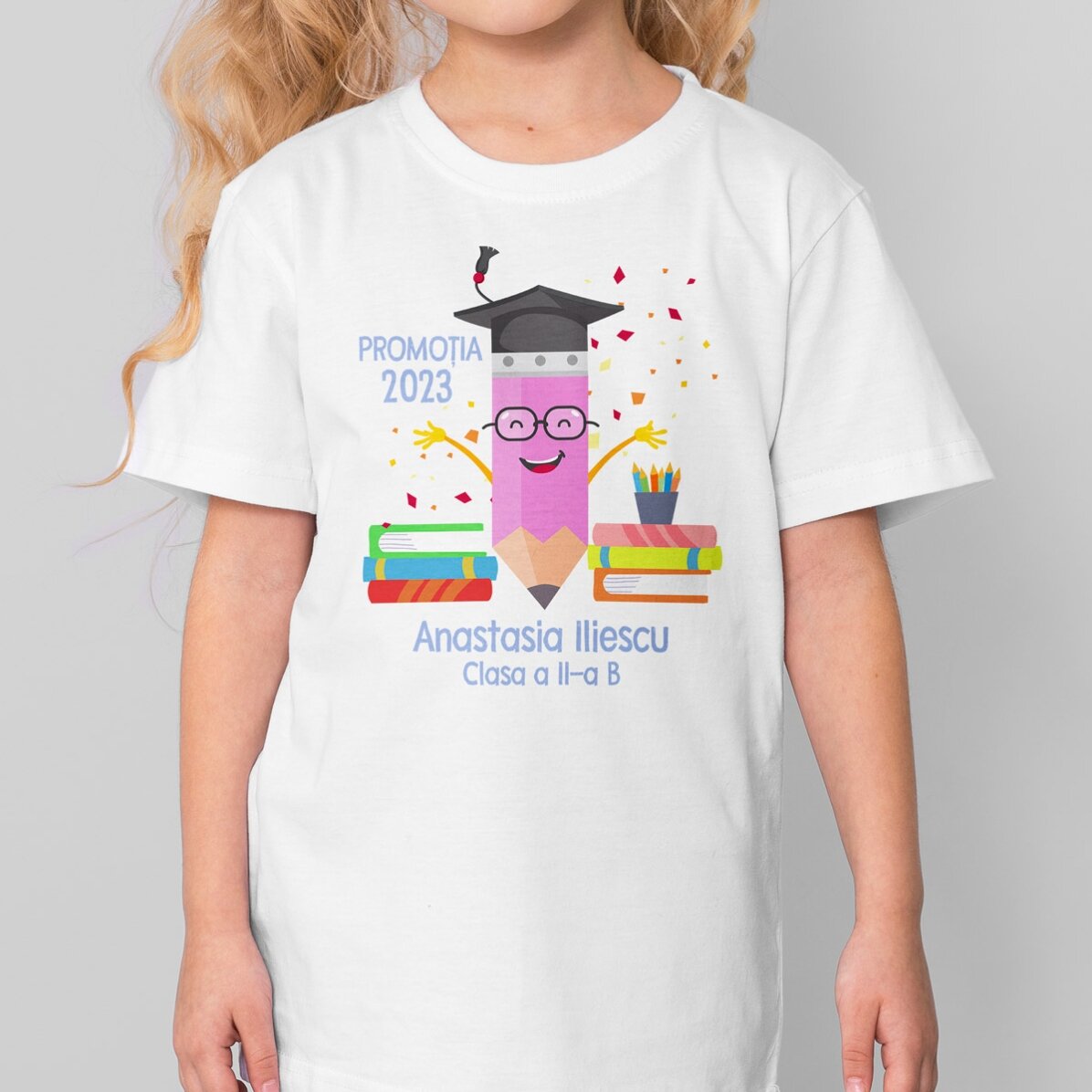 Personalisiertes Baumwoll-T-Shirt für Kinder mit Aufdruck – „Creion absolvent“