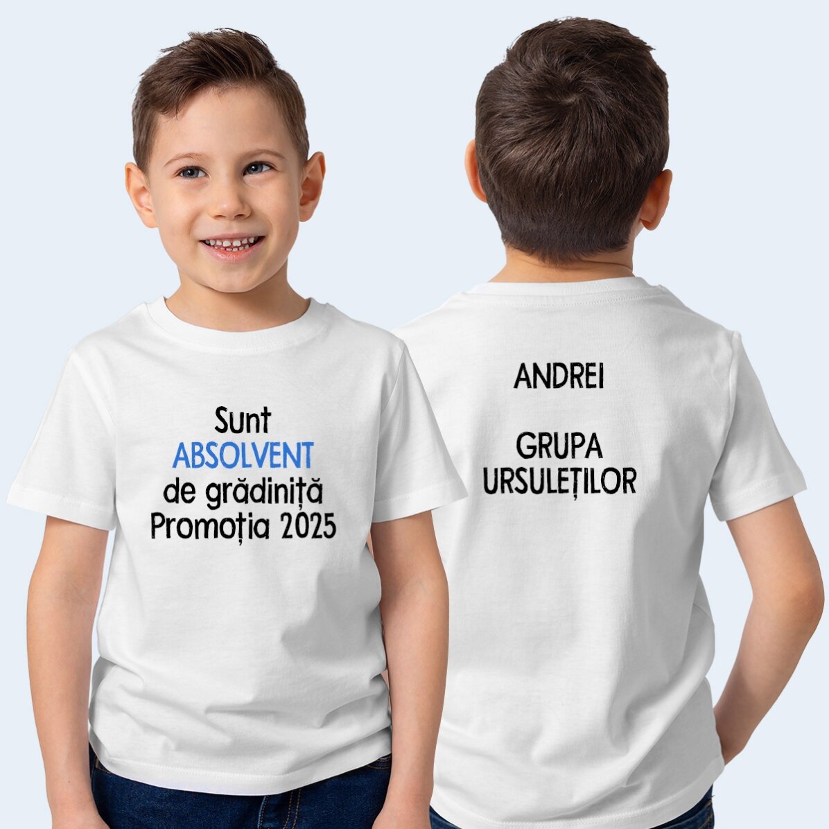 Personalisiertes Baumwoll-T-Shirt für Kinder mit Aufdruck auf Vorder- und Rückseite