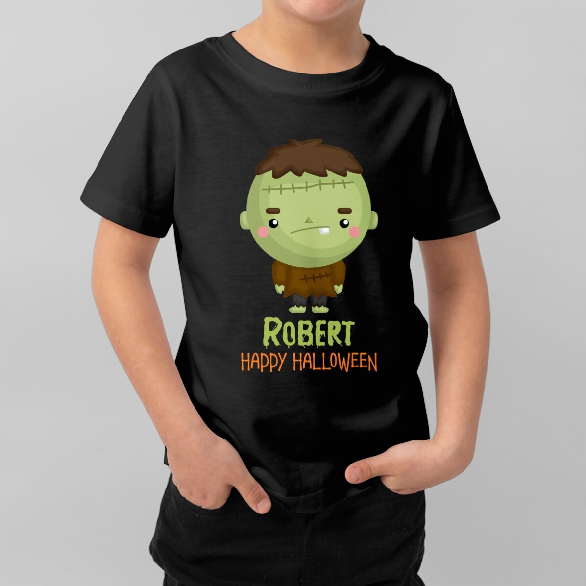 Personalisiertes Baumwoll-T-Shirt für Kinder mit Aufdruck – Halloween-Figuren